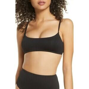NWOT TOPSHOP US Size 2 Black Ribbed Bikini Swim Top